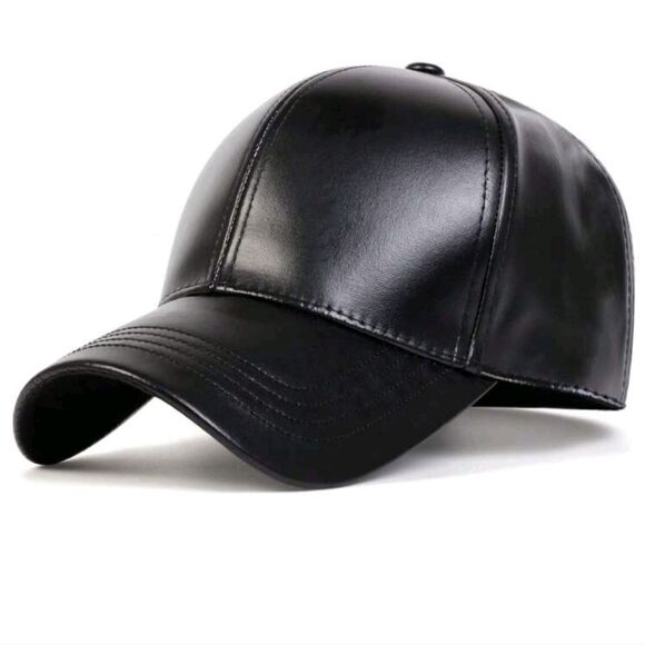 Black Vegan Leather Baseball Cap Hat - Picture 1 of 10